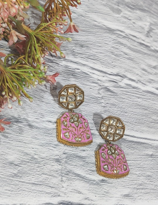 Pink Meenakari Danglers