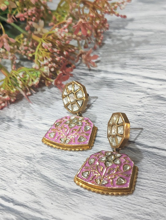 Pink Meenakari Danglers