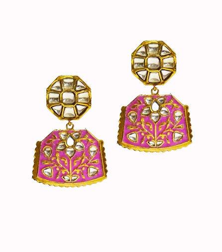 Pink Meenakari Danglers