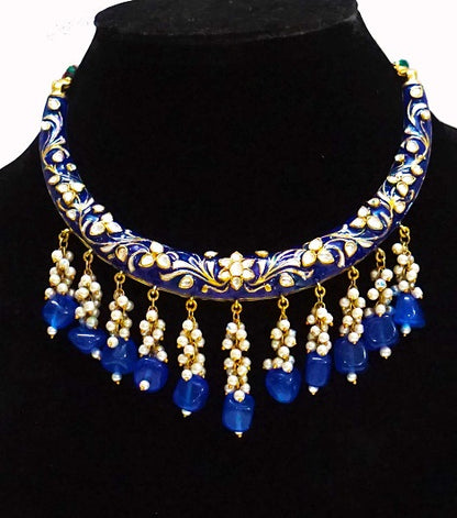 Blue Meenakari Hasli Necklace