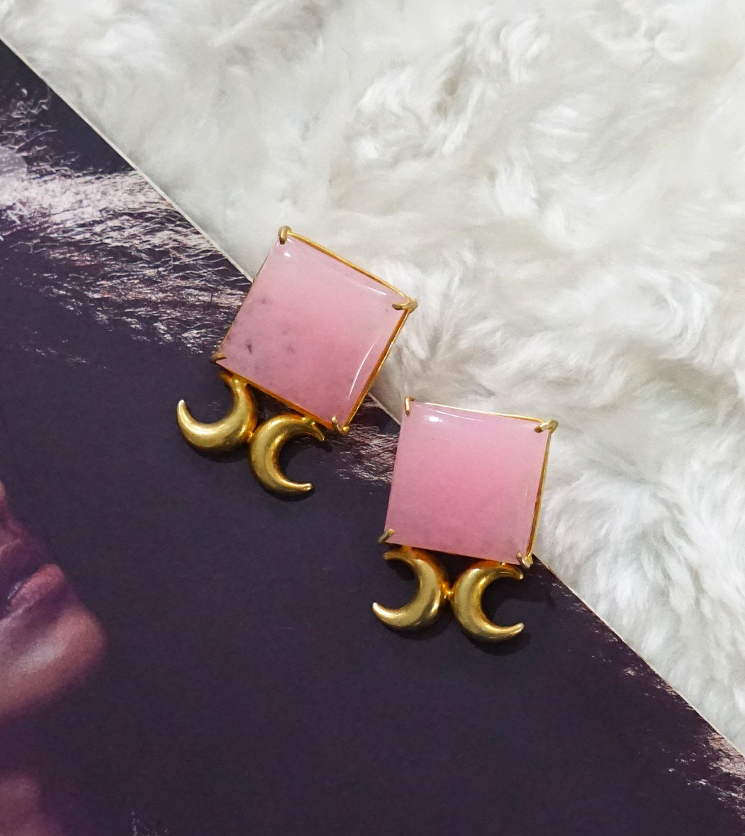 Rose Quartz Square Stud