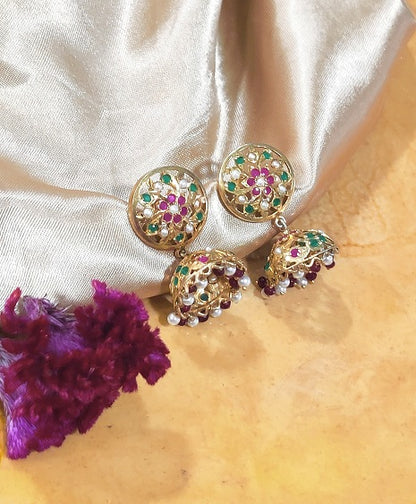 Aari Red White Jhumka
