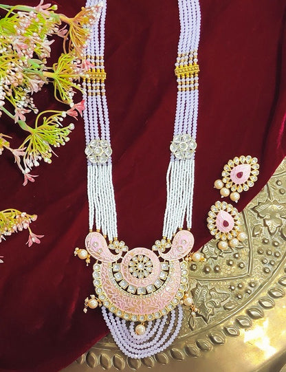 Alankar Pink Cresent Long Necklace