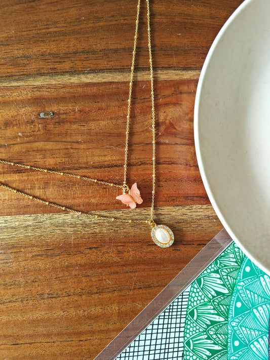 Alankar Chain Pink Butterfly Pendant
