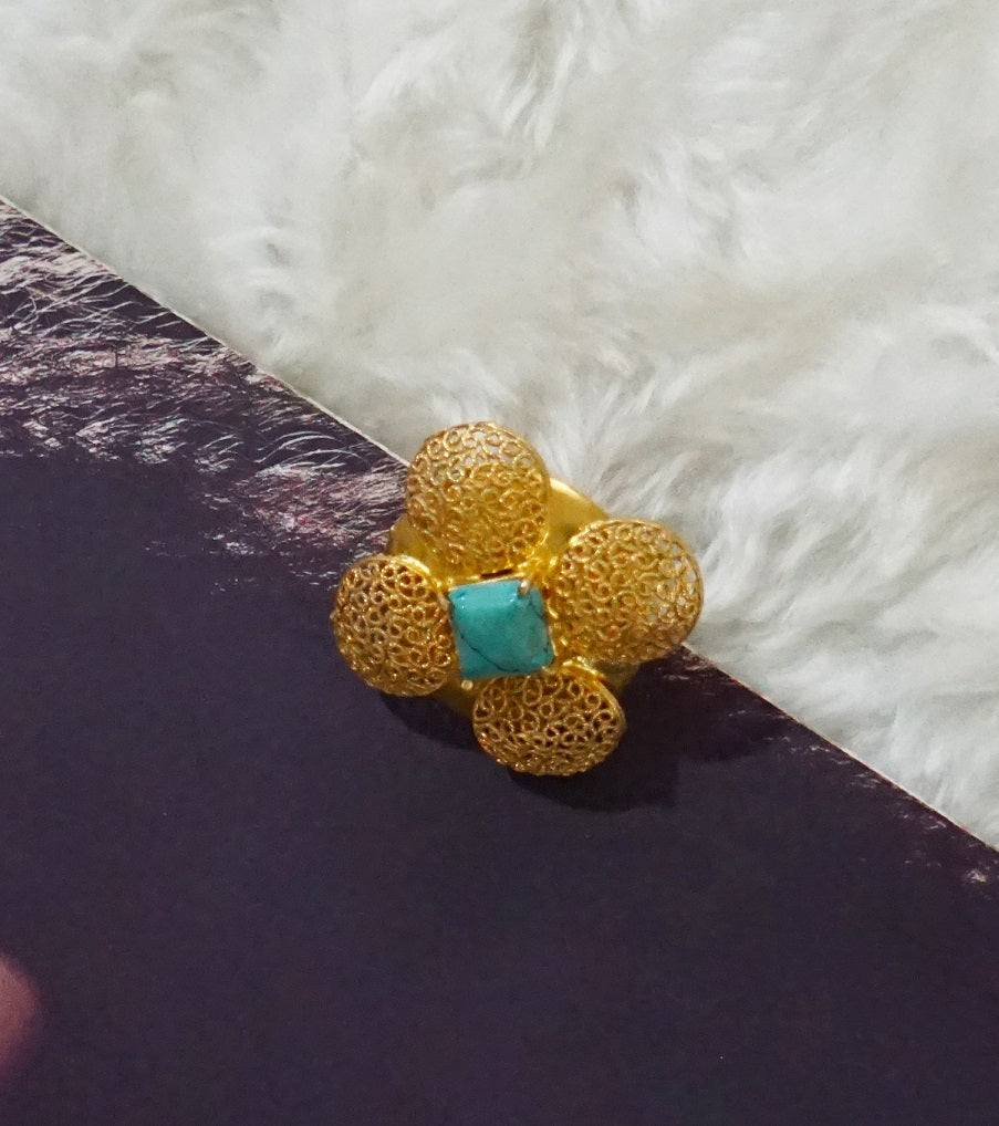 Turquoise Round Filigree Ring