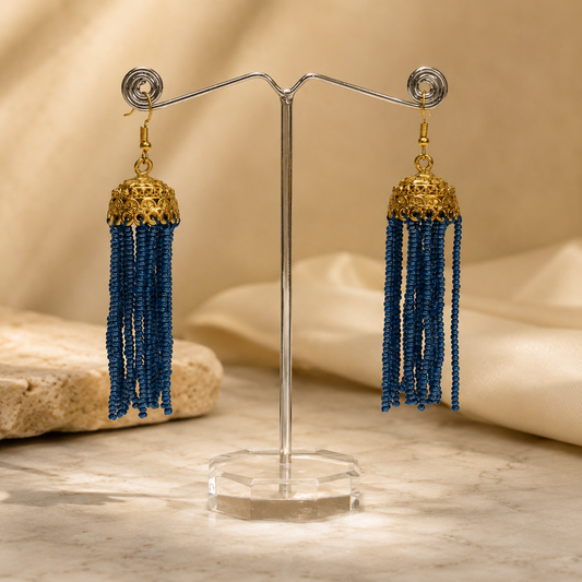 Navy Blue Gold Beads Jhumka