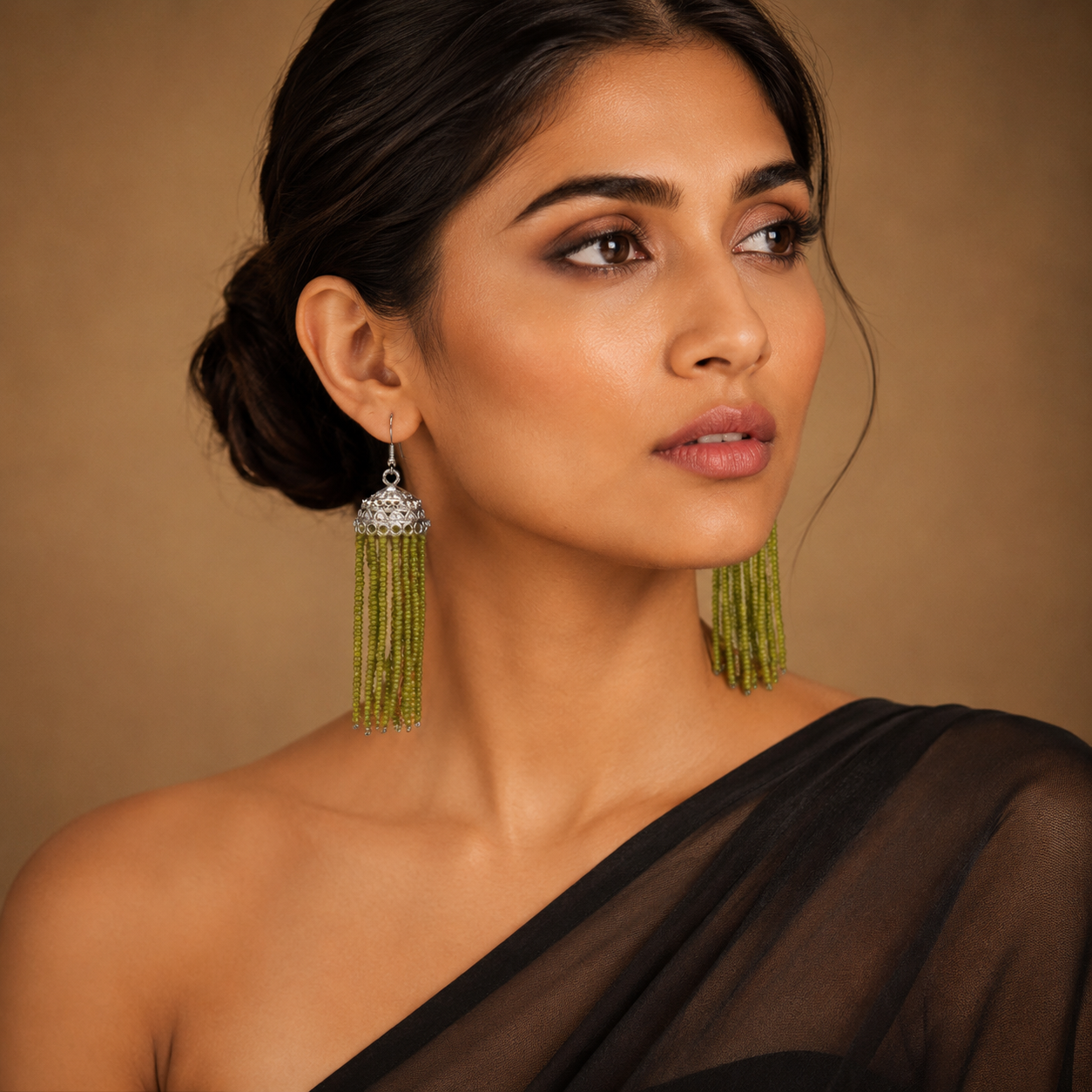 Green Silver Beads Jhumka