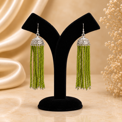 Green Silver Beads Jhumka
