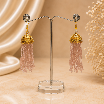 Pink Stone Gold Bead Earring