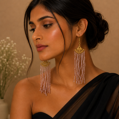 Pink Stone Gold Bead Earring