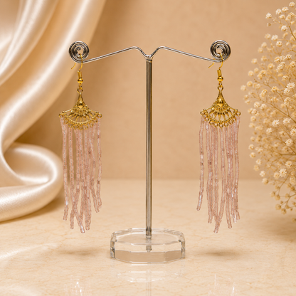 Pink Stone Gold Bead Earring