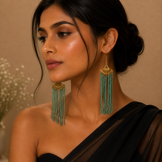 Green Stone Gold Bead Earring