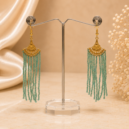 Green Stone Gold Bead Earring