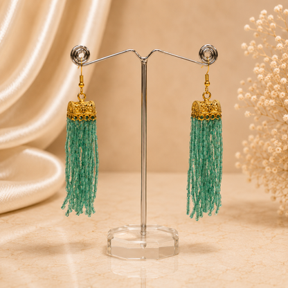 Green Stone Gold Bead Jhumka