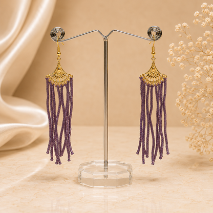 Purple Stone Bead Gold Earring
