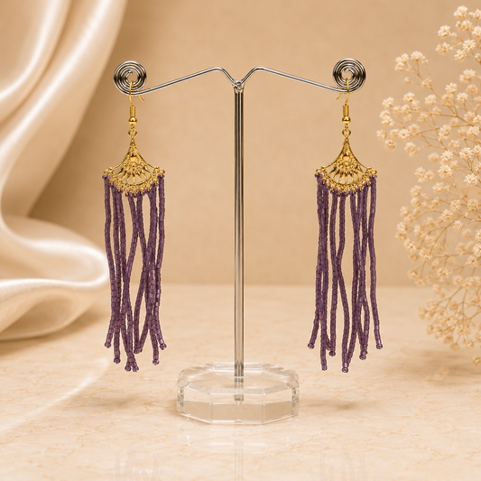 Purple Stone Bead Gold Earring