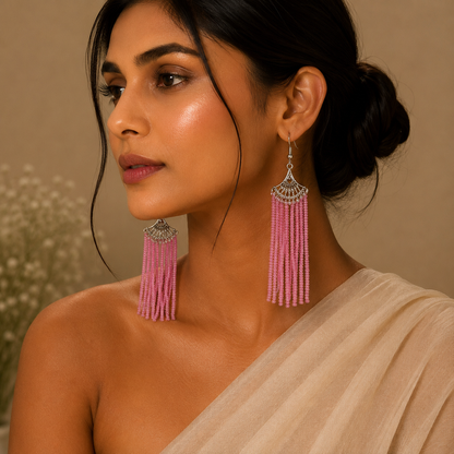 Pink Stone Bead Silver Earring