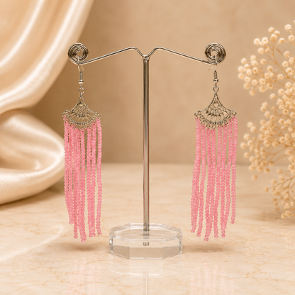 Pink Stone Bead Silver Earring