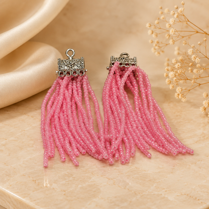 Pink Stone Bead Silver Box Jhumka
