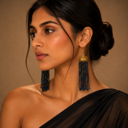 Black Party Bead Gold Box Jhumka