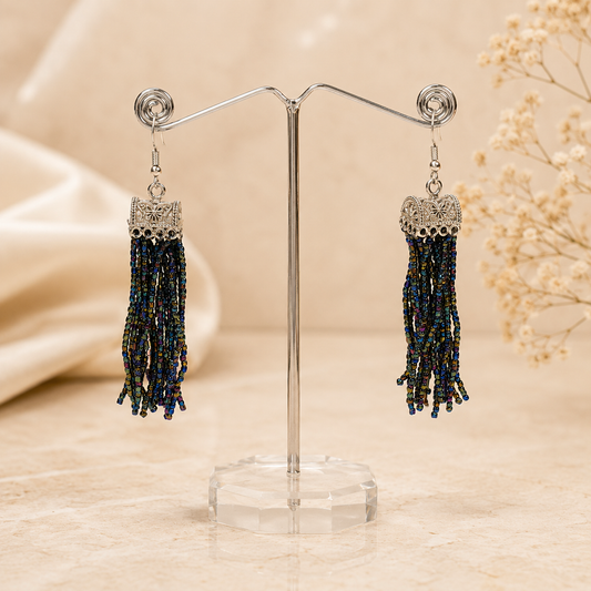 Black Party Bead Silver Box Jhumka