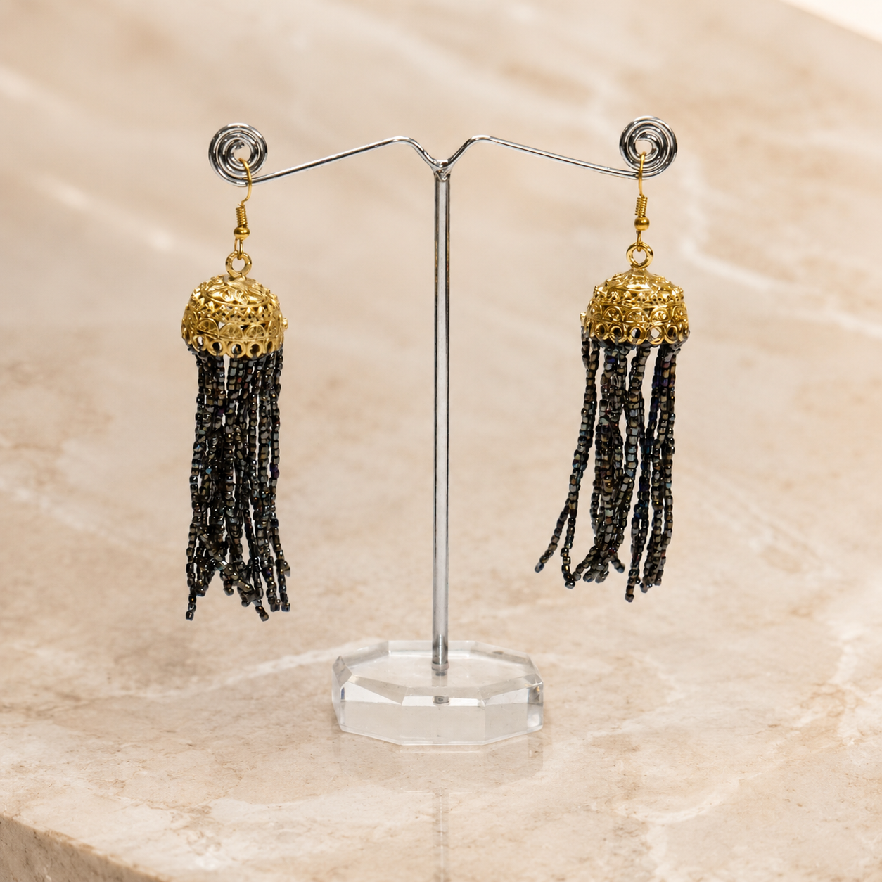 Black Party Bead Gold Jhumka