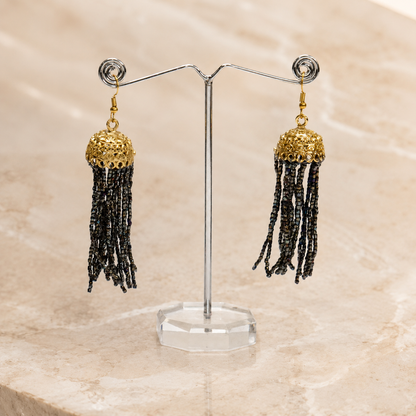 Black Party Bead Gold Jhumka