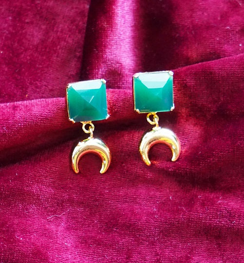 Green Stone Crescnet Dangler