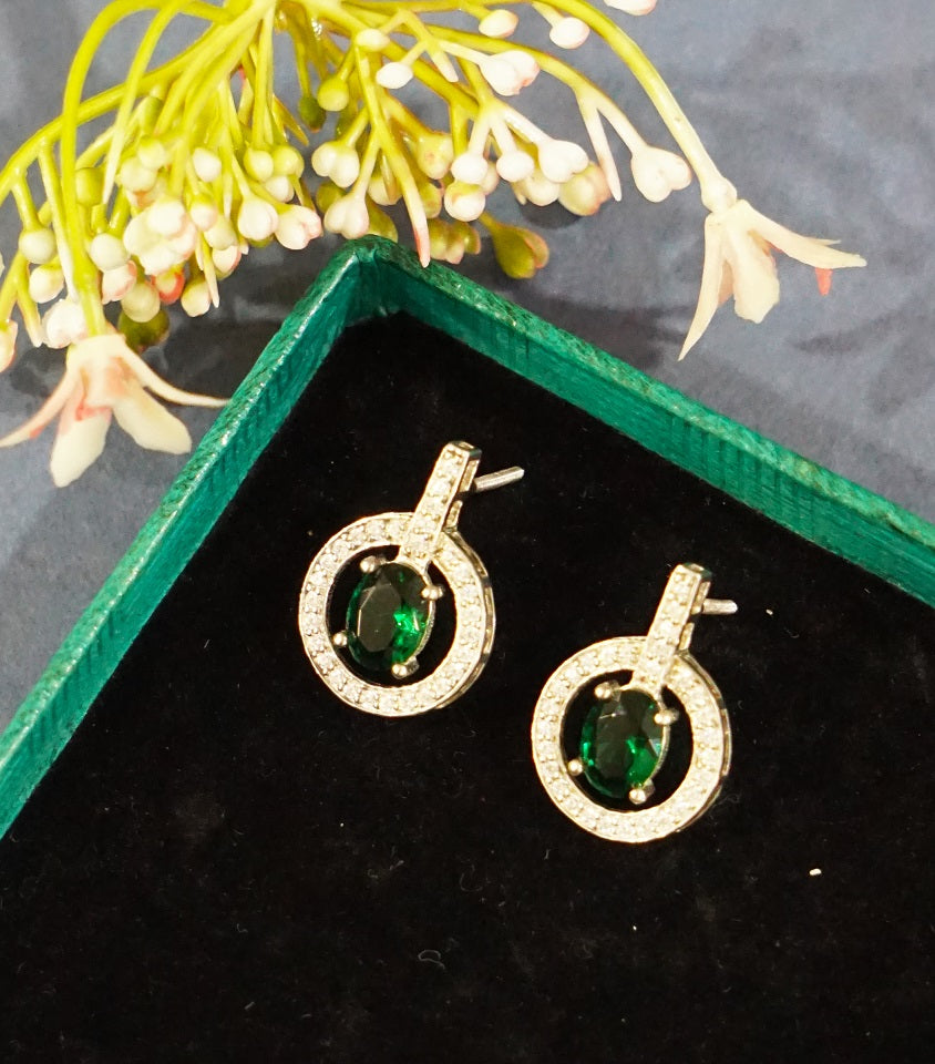 Green Round Drop Earrings