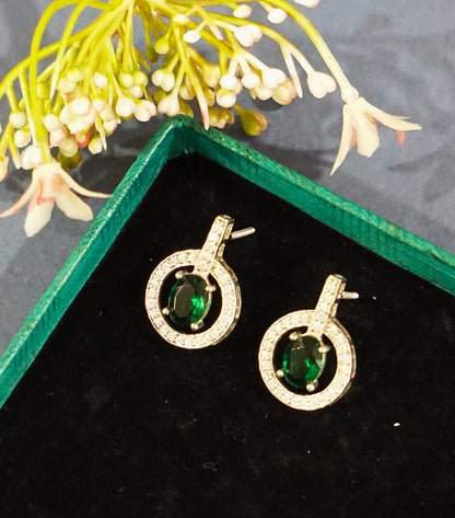 Green Round Drop Earrings