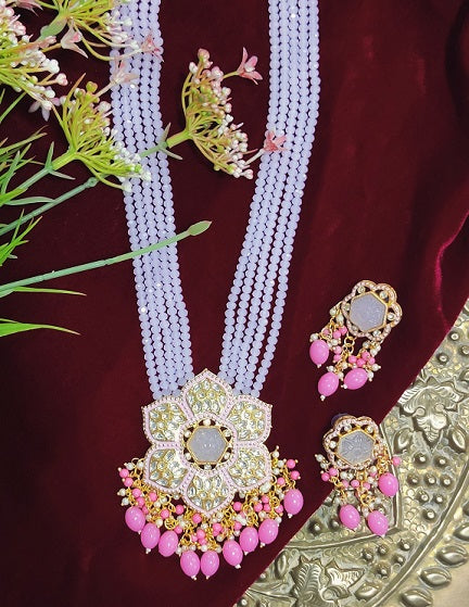 Alankar Pink Flower Long Necklace