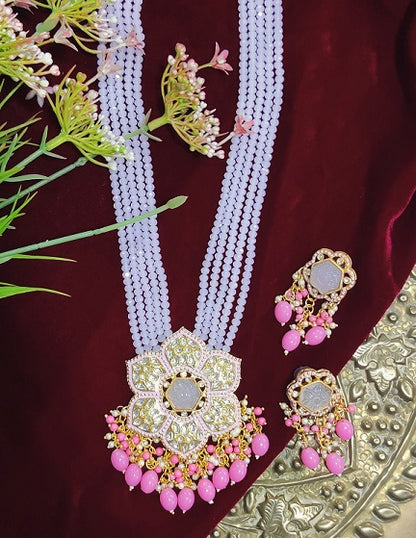 Alankar Pink Flower Long Necklace