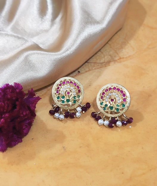 Aari Round Red White Studs