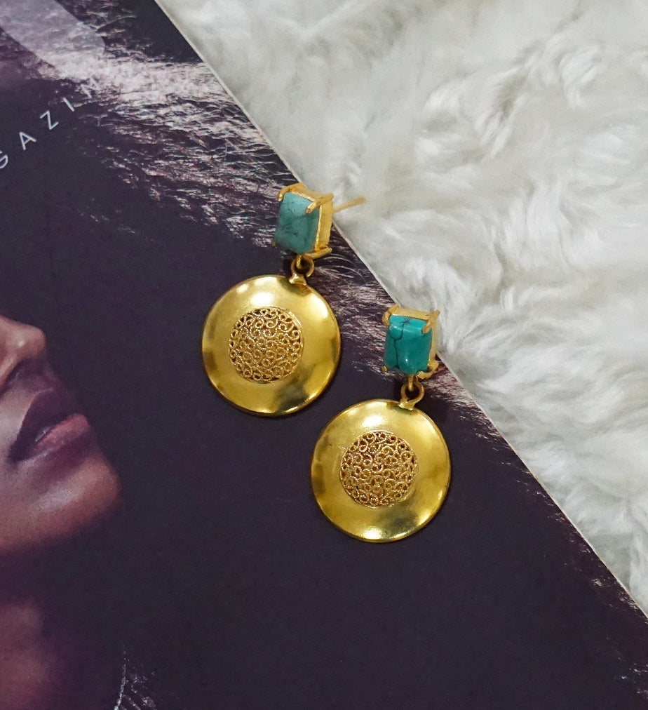 Turquoise Round Filigree Dangler