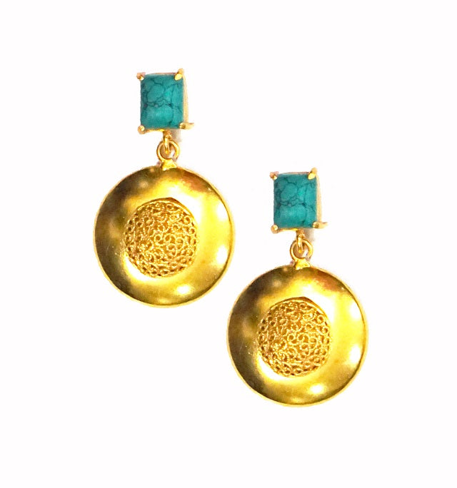 Turquoise Round Filigree Dangler