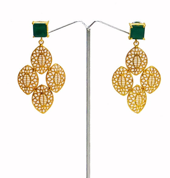 Green Stone Marquise Filigree Dangler