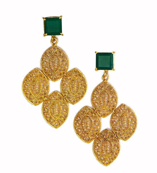 Green Stone Marquise Filigree Dangler