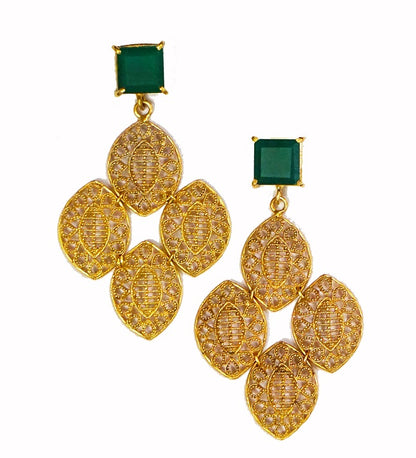 Green Stone Marquise Filigree Dangler