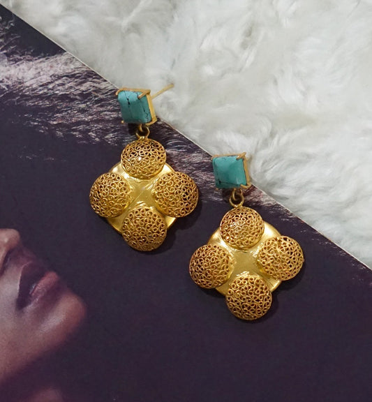 Turquoise Round Filigree Dangler