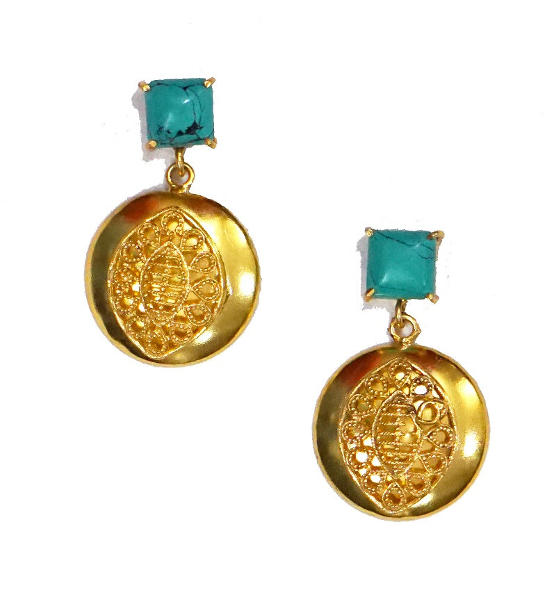Turquoise Round Filigree Dangler