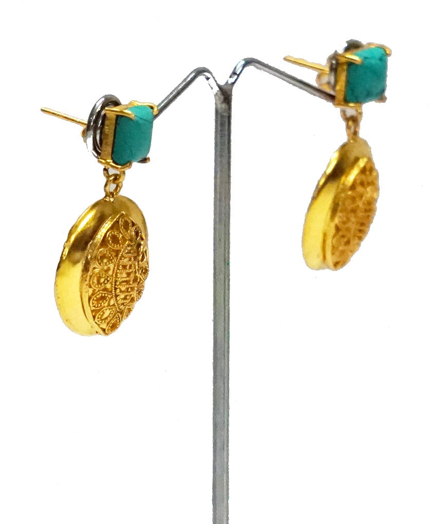 Turquoise Round Filigree Dangler