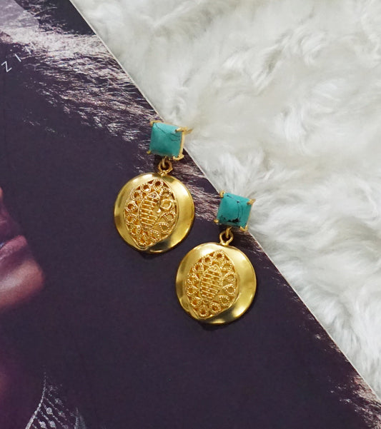Turquoise Round Filigree Dangler