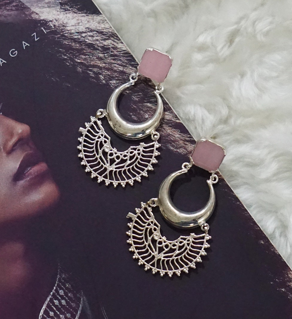 Rose Quartz Chandbali Dangler