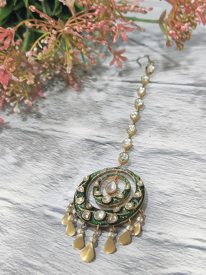 Green Meenakari Maang Tikka