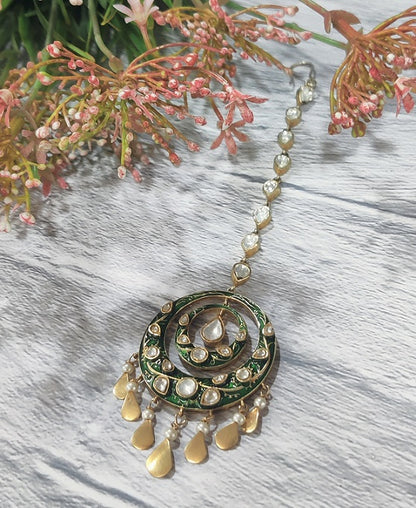Green Meenakari Maang Tikka