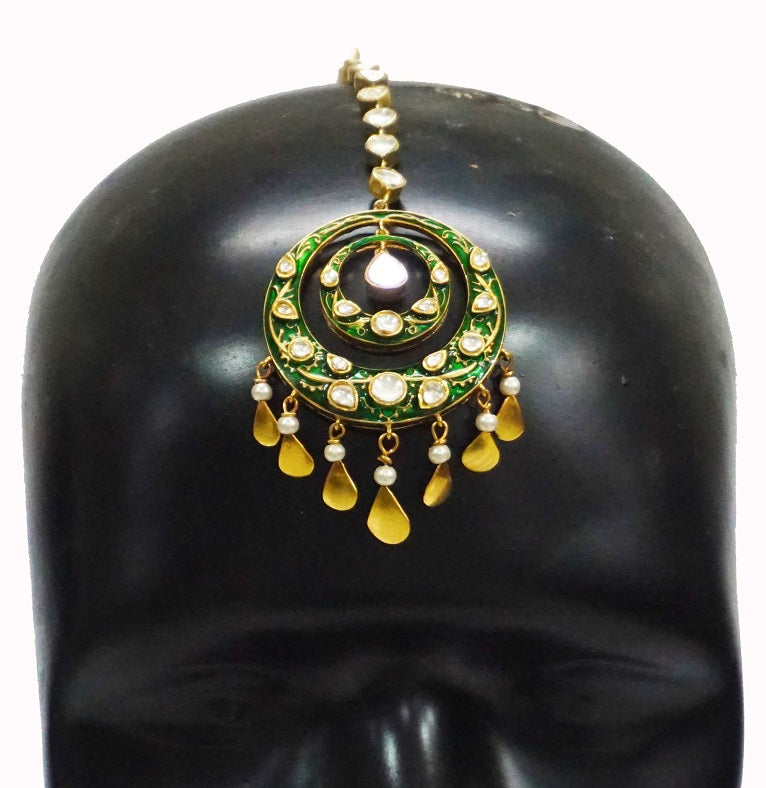 Green Meenakari Maang Tikka