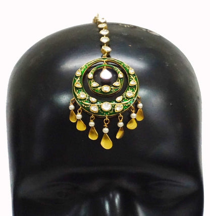 Green Meenakari Maang Tikka