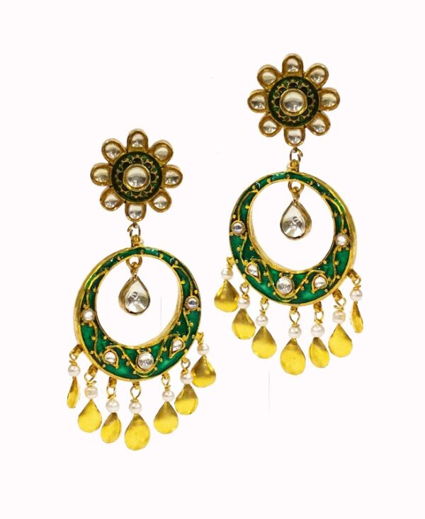 Green Meenakari Chandbali