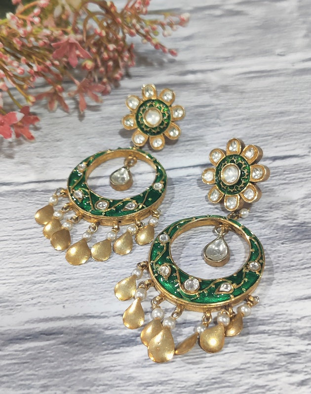 Green Meenakari Chandbali