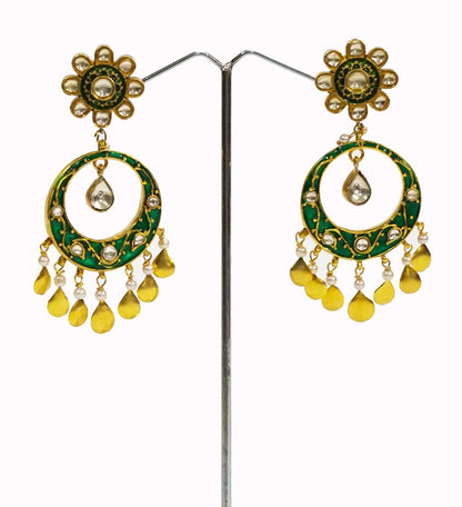 Green Meenakari Chandbali